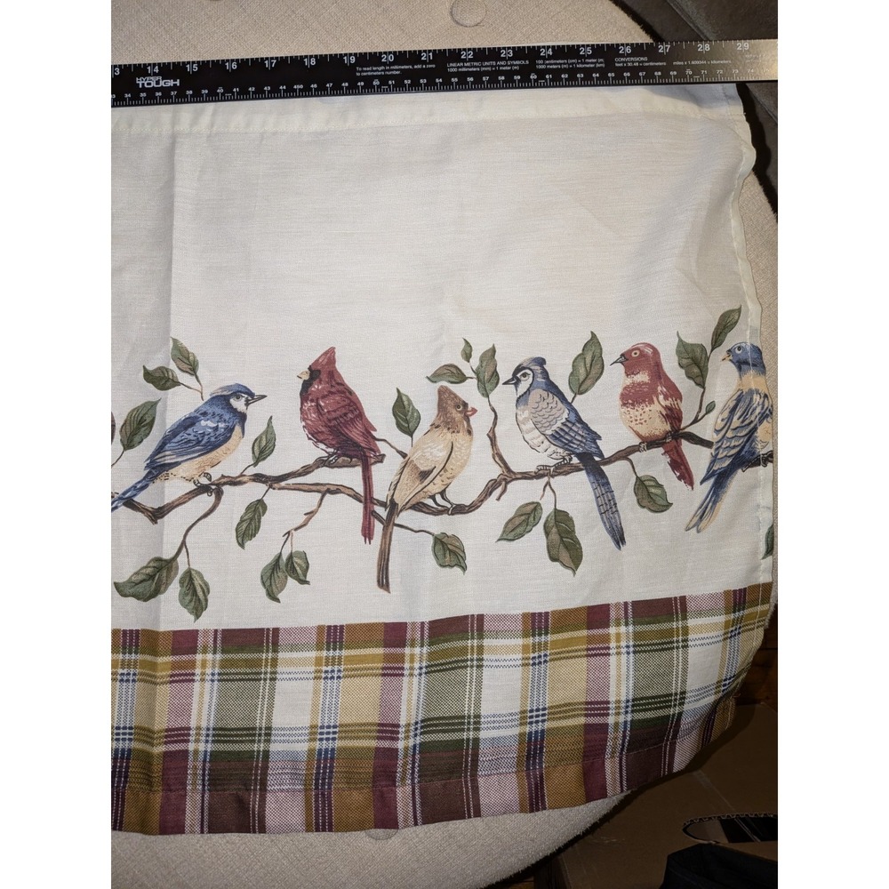 2 Cabincore Cozy Bird Plaid Cafe Kitchen Curtain Valances Living Room Cardinal